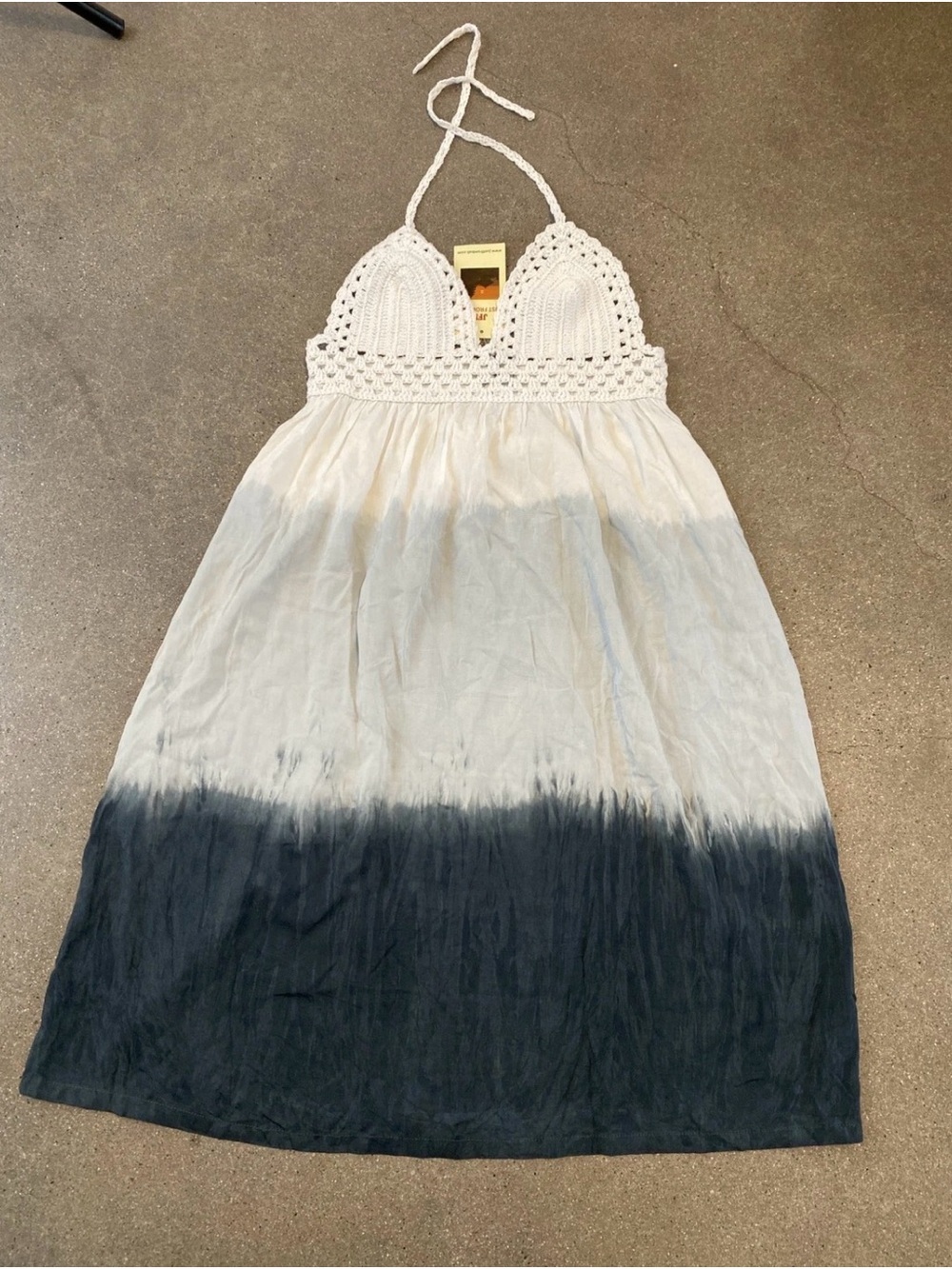 Crochet Halter Dip-Dye Dress in White and Navy